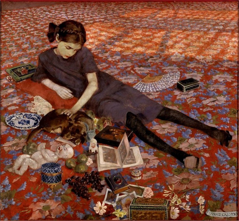 Felice Casorati. La chica de la alfombra roja, 1912. Colección particular
