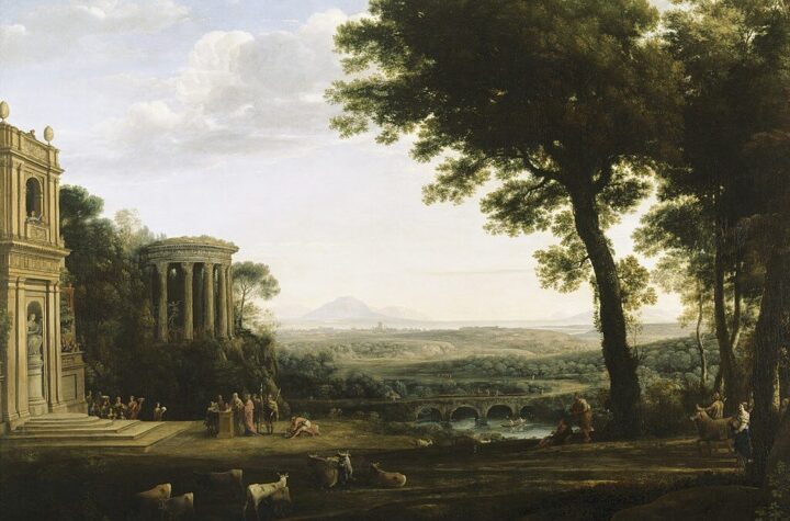 Claudio de Lorena. Paisaje con el padre de Psique ofreciendo sacrificios a Apolo, 1662-1663. National Trust, Anglesey Abbey, Cambridgeshire, Inglaterra