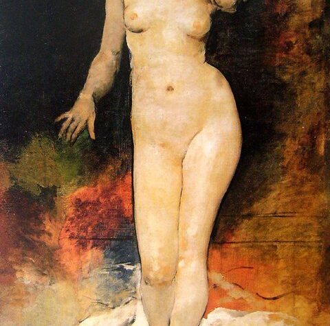Ignacio Pinazo, Desnudo de frente, c. 1879- 1880. Óleo sobre lienzo, 183 x 99 cm. Museo Nacional de Cerámica «González Martí»