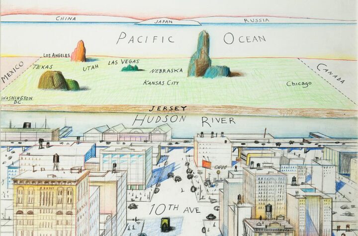 Saul Steinberg. View of the World from 9th Avenue, 1976. The New Yorker. Colección Samantha Loria Mizrahi © The Saul Steinberg Foundation / VEGAP, Madrid, 2024