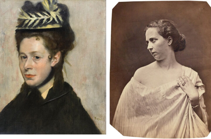 Edgar Degas. Busto de mujer con sombrero de plumas, (Cabeza de mujer), hacia 1887-1890. Colección de Ann y Gordon Getty. Félix Nadar. Mme. Audouard, 1854-1870. Bibliothéque nationale de France, París