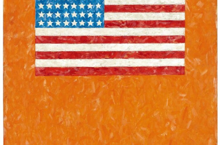 Jasper Johns. Bandera sobre campo naranja, 1957. Museum Ludwig, Colonia. © Jasper Johns, VEGAP, Bilbao, 2026